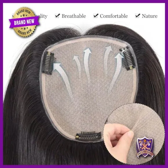 Large Silk Base Human Hair Topper 14x16cm 12 Inch No Bangs - Picture 3 of 7